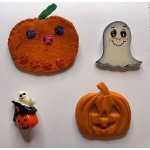 Vintage Halloween Brooch Lot of 4 Ghost Pumpkin Jack O Lantern Handmade Pins